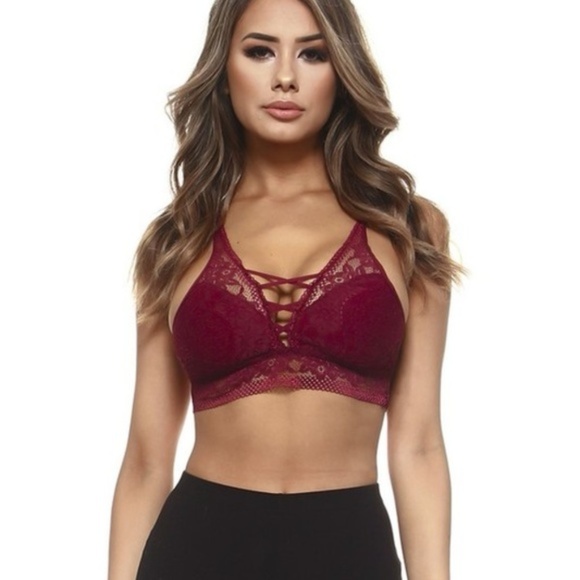 NEW Burgundy Sheer Lace Caged Bralette - Picture 5 of 7